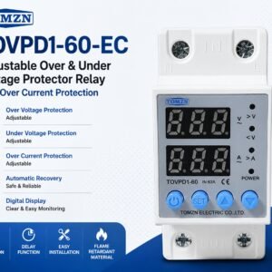 TOMZN TOVPD1-60-EC Adjustable Over & Under Voltage Protector Relay with Over Current Protection (63A, DIN Rail)